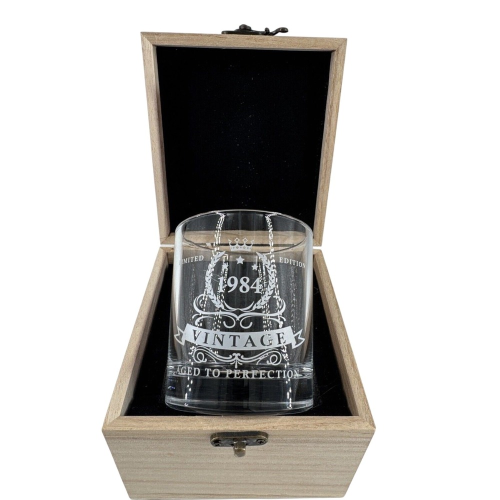 Whiskey‎ Glass 40th Birthday Gift 1984 in Valued Wooden Box "Aged To Perfection"
